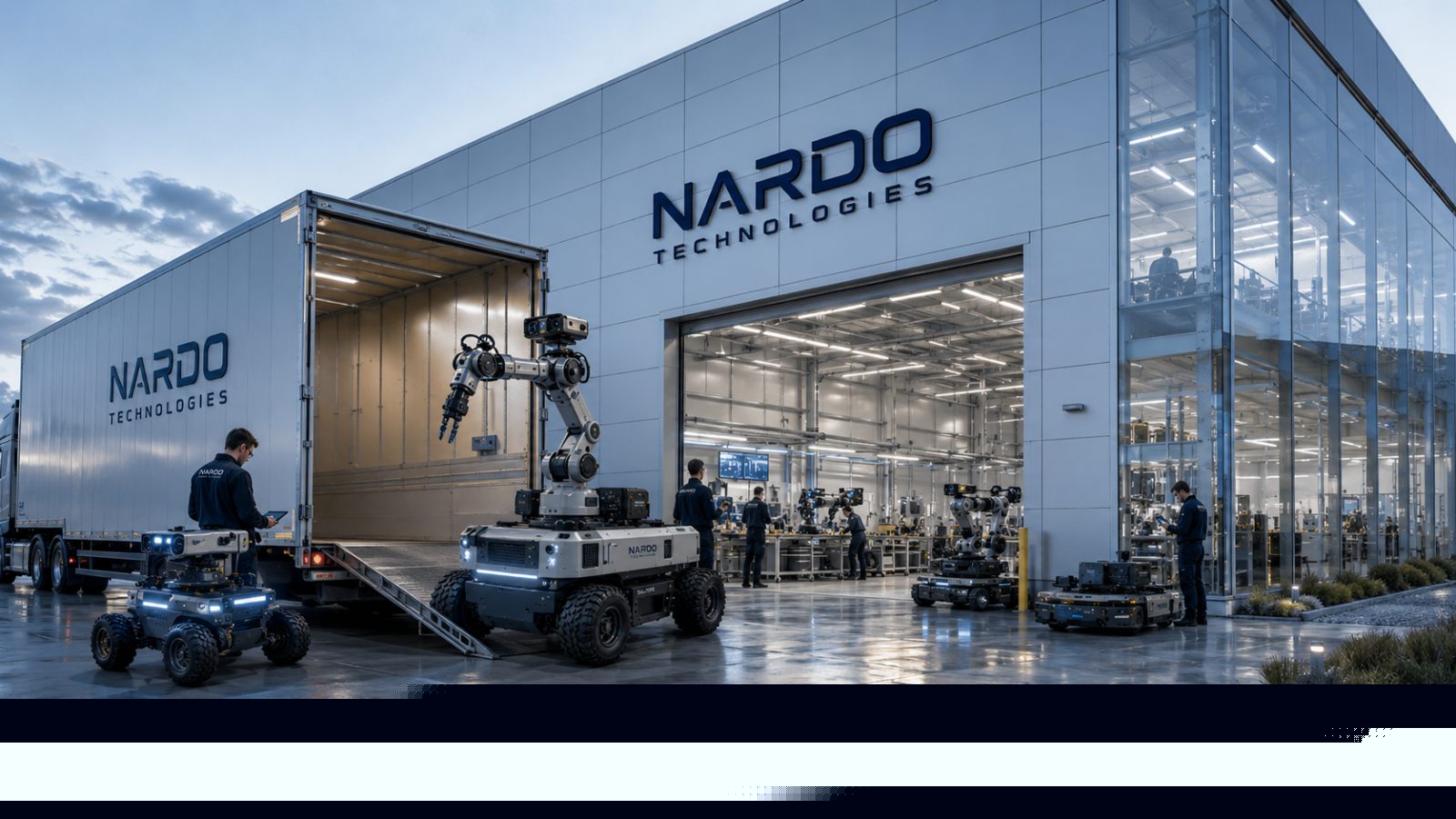 The Nardo plant at dusk with rovers loading a truck